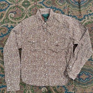 Lauren Ralph Lauren floral rodeo snap button down shirt. Brown Size PM
